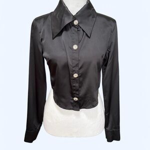 💖 Almost Famous Black Button-Up Shirt with Rhinestone Details 🖤